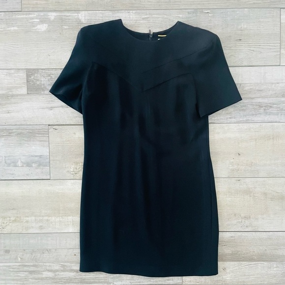 Saint Laurent Crewneck Short Sleeve Mini Shift Dress In Double Sablé - Picture 10 of 10